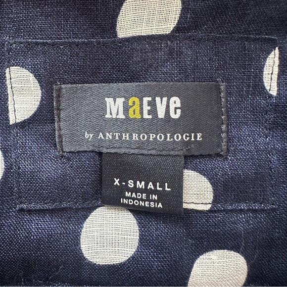 Anthropologie Maeve Top Women’s Buttondown Surf 100% Linen Navy Dot Shirt Sz XS - Picture 9 of 12